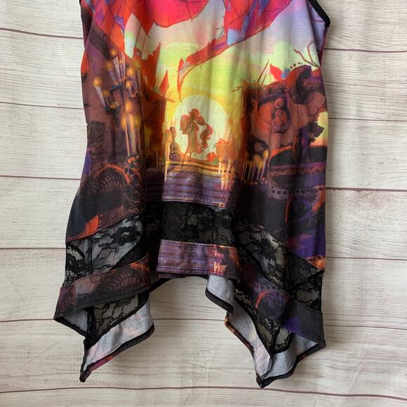 Book of Life Print Tank Top Movie Scene Graphic Lace Asymmetrical Bottom Size XL - Picture 5 of 10